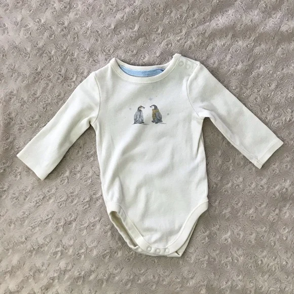 Janie and Jack Penguin Bodysuit Shirt Size 0-3 Months Cream Gray - Picture 3 of 5